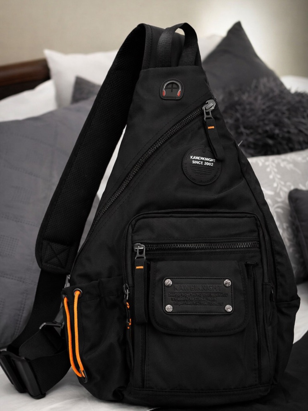 KaweiKnight Black Sling Backpack Crossbody Travel Tech Urban Utility Bag